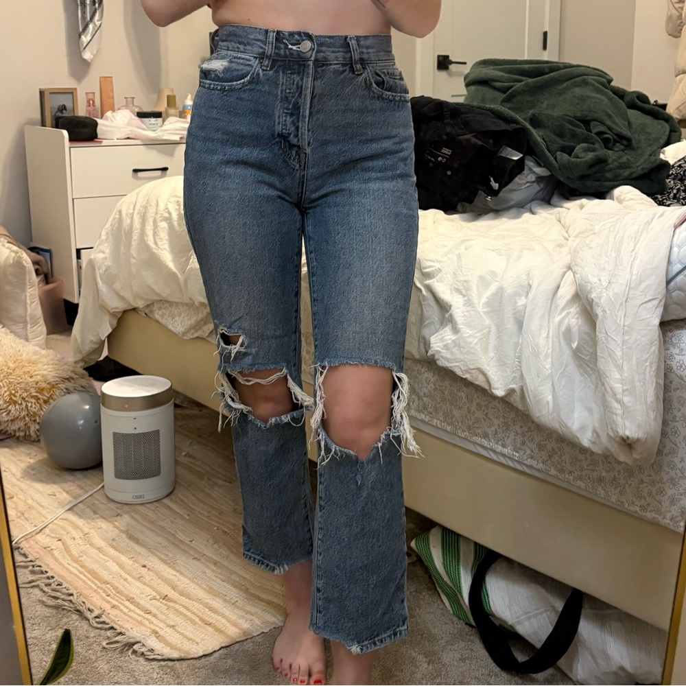 PacSun Blue Ripped Straight Leg Jeans